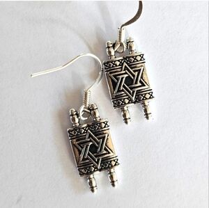 JEWISH STAR TORAH SILVER DROPDANGLE EARRINGS RARE FIND